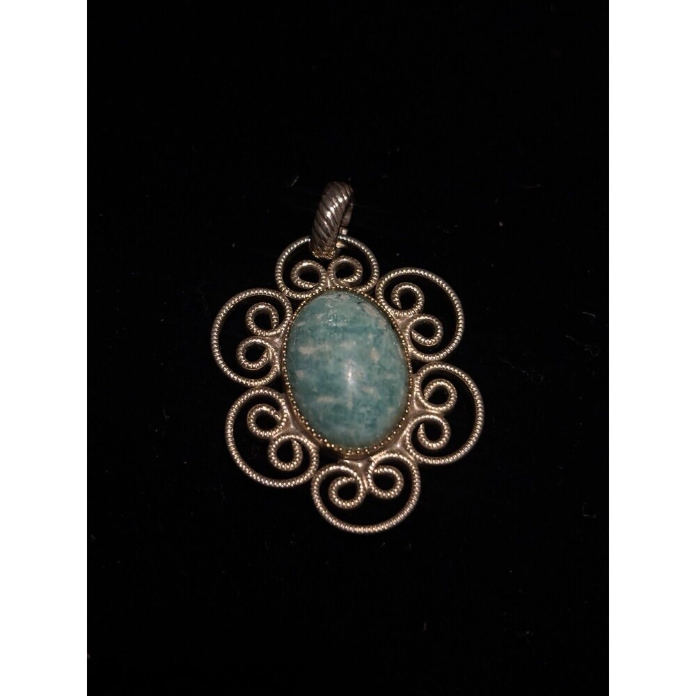 Amazonite Gold Tone Filigree Pendant